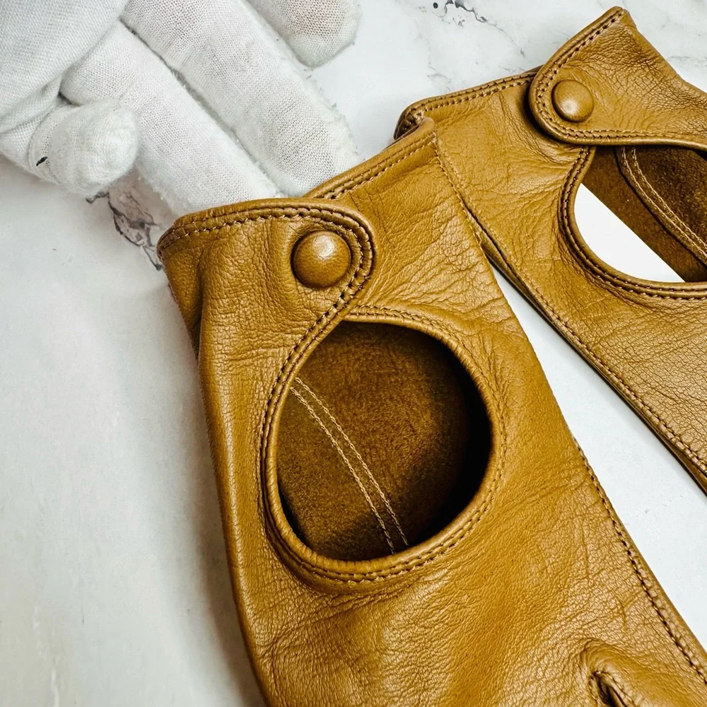 NEW! Seymoure Camel Italian Leather Original Washable Driver Gloves